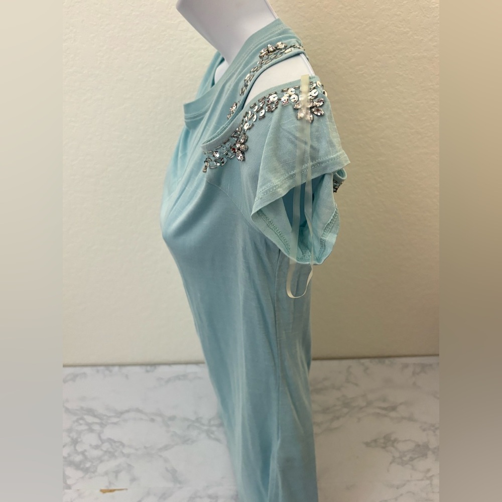Inc International Concepts Cold Shoulder Top Women’s M Blue Dusk Sequin NWT - Picture 3 of 7
